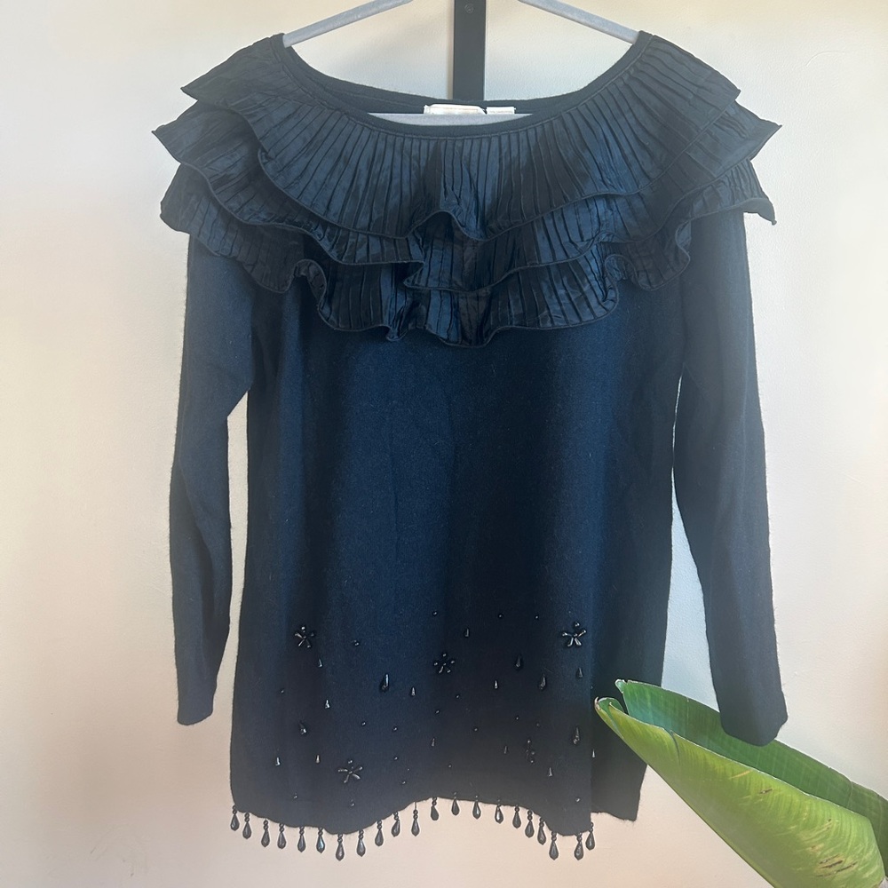 Lambs wool and angora ruffled sweater